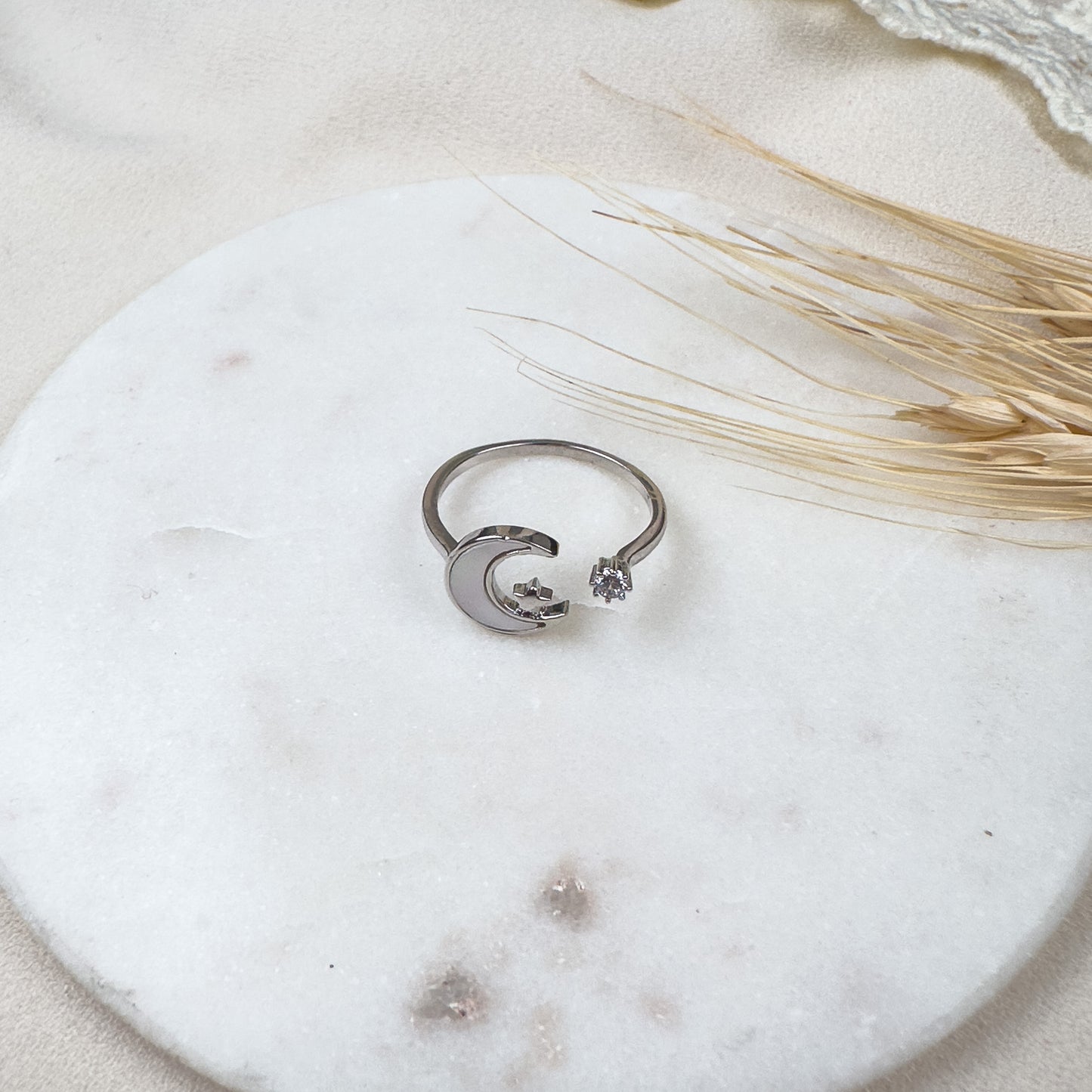 White Moon & Star Ring