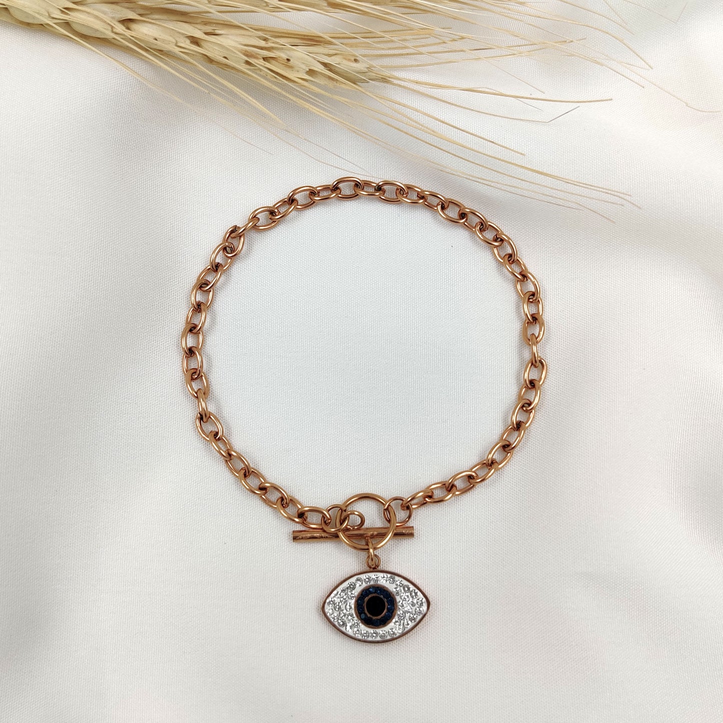 Link Evil Eye Charm Bracelet (Rose Gold)