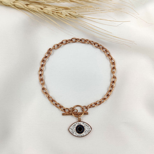 Link Evil Eye Charm Bracelet (Rose Gold)