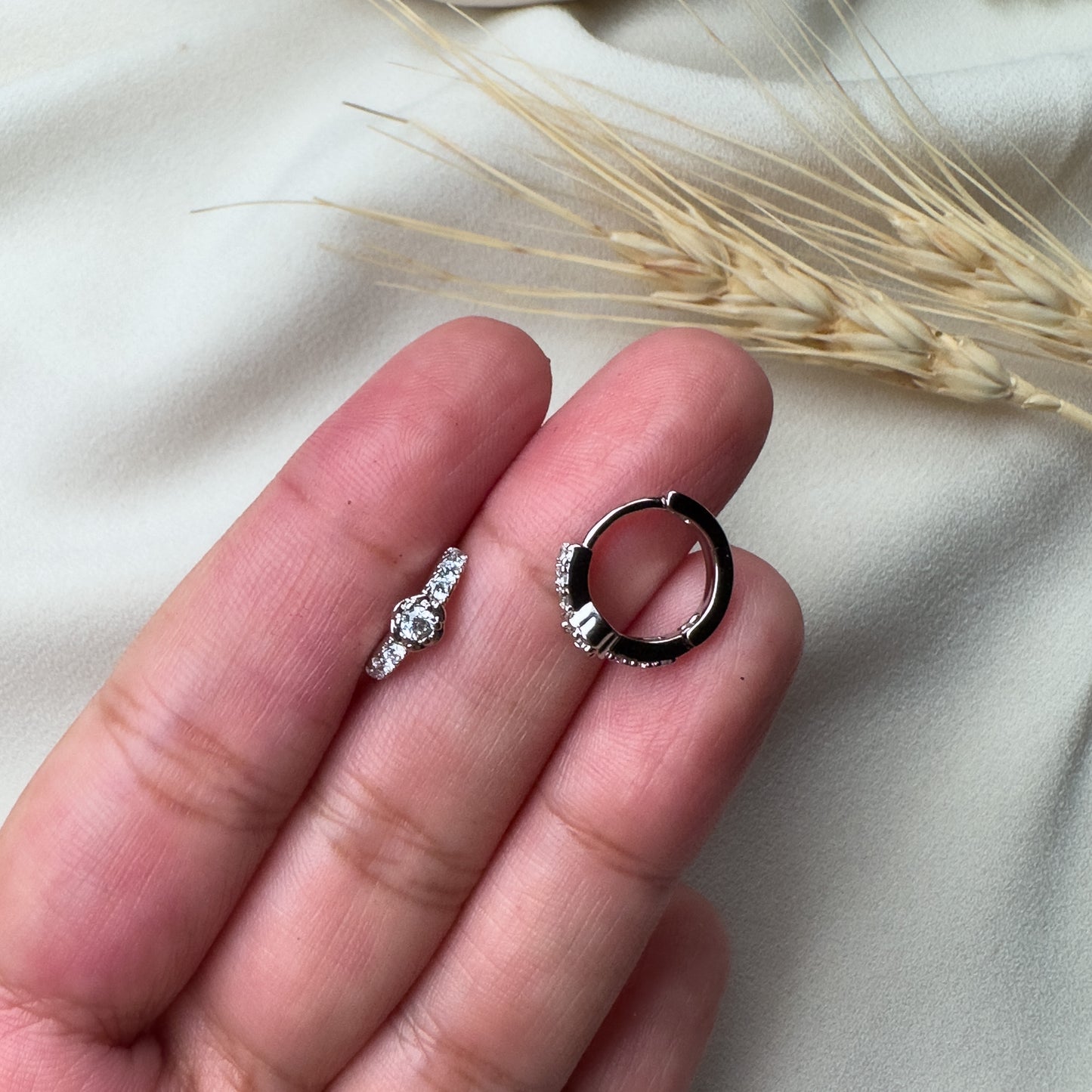 Silver Iris Huggie Hoops