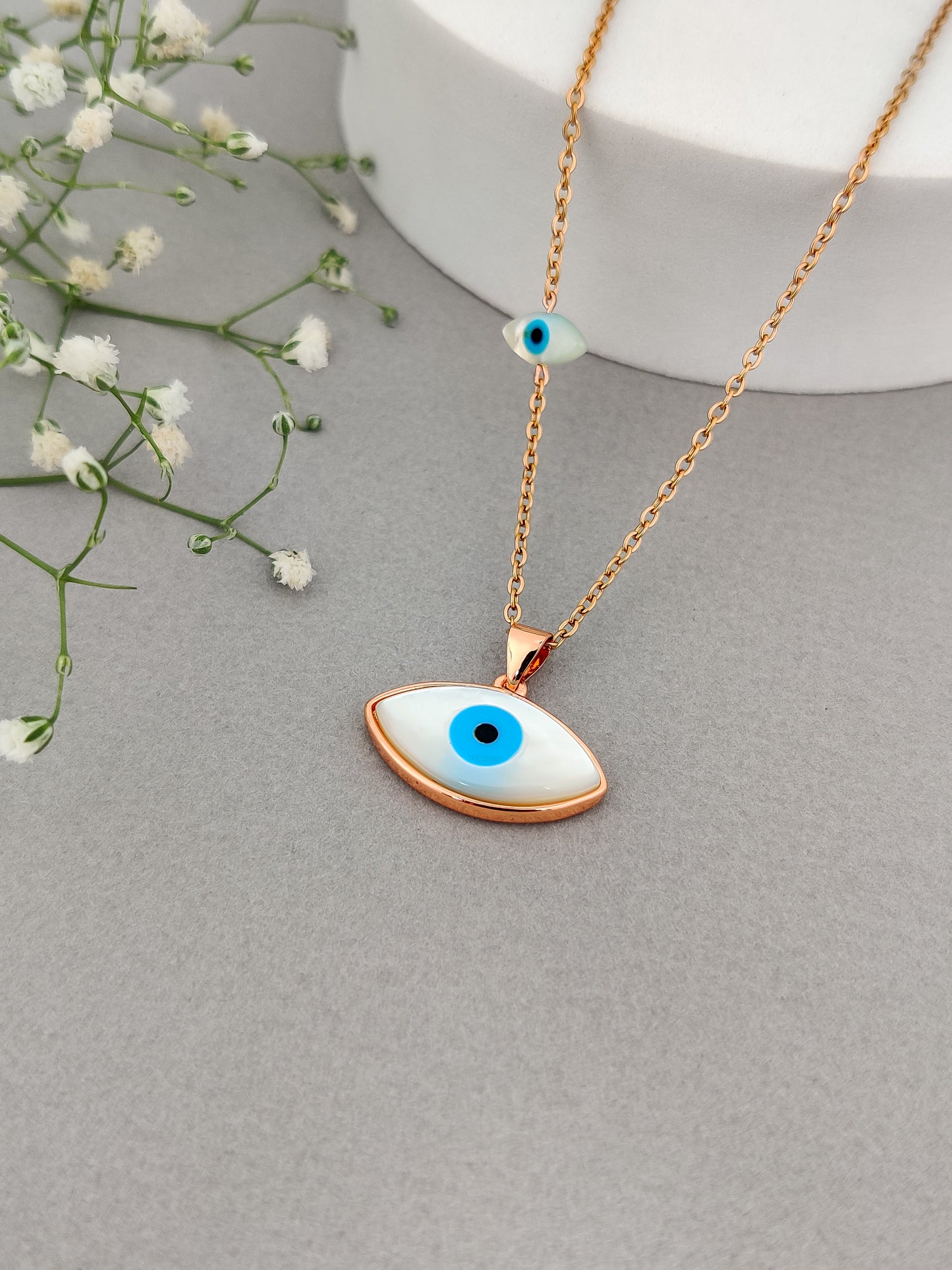 Audra Pearl Evil Eye Necklace (Rose gold)