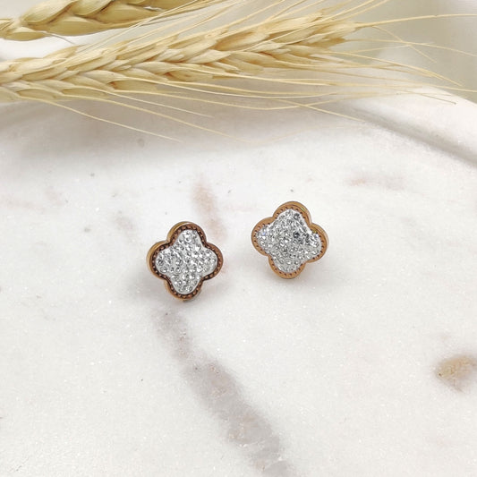 Crystal White Clover Earrings