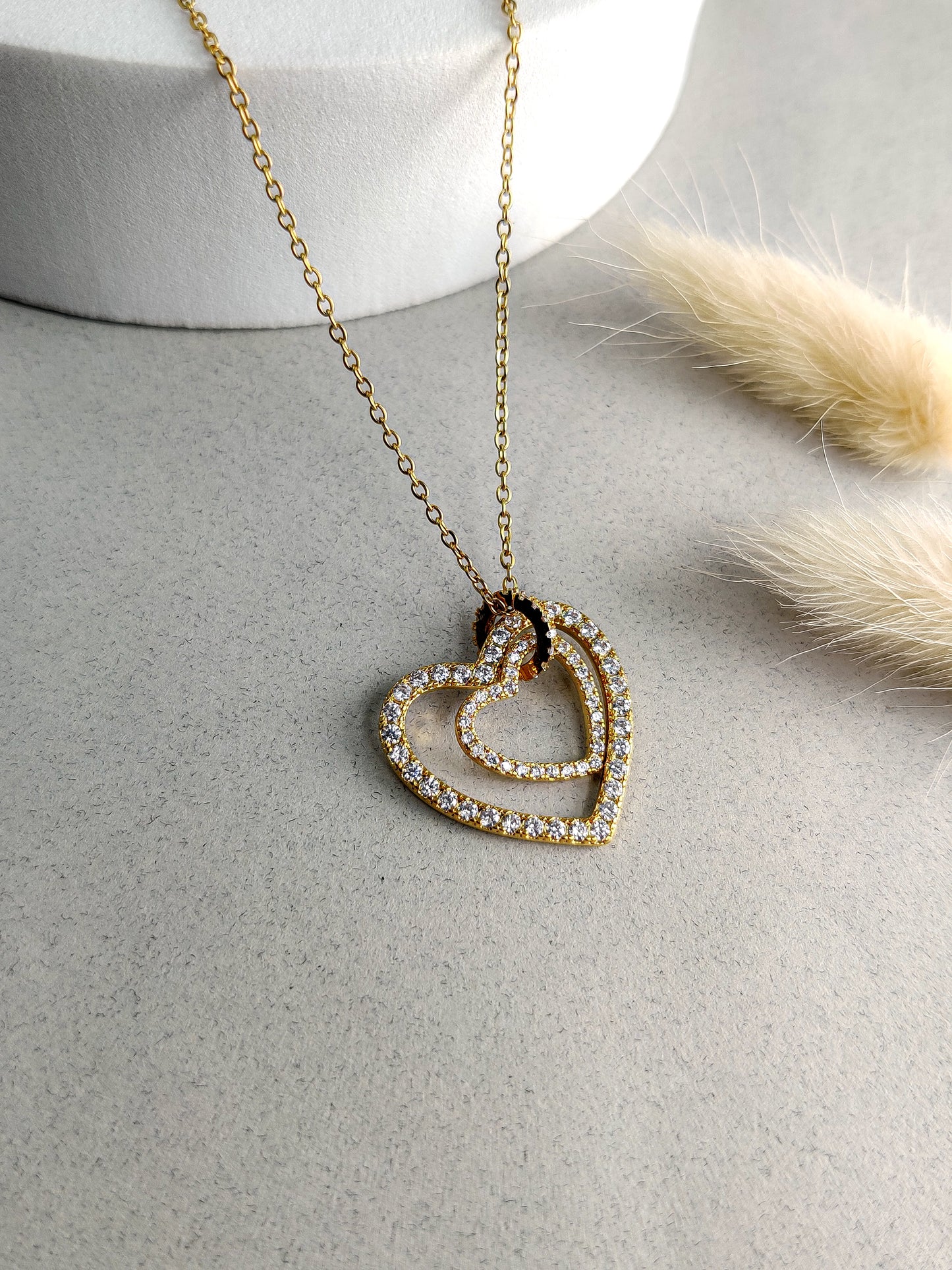 Crystal Heart Necklace (Gold)