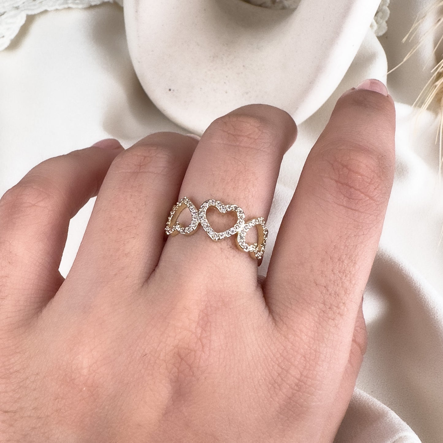 Crystal Heart Row Ring