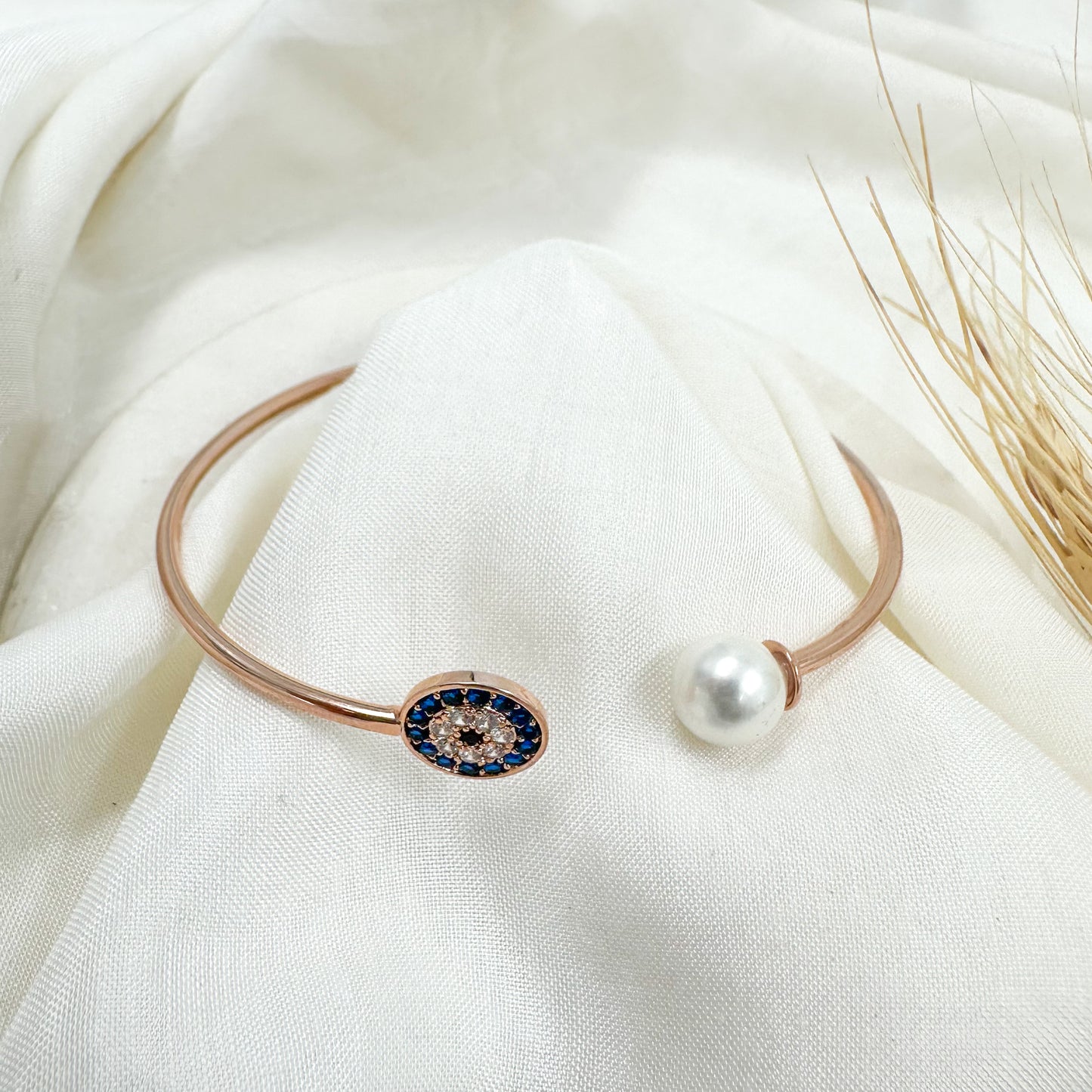Pearl Evil Eye Bracelet Cuff