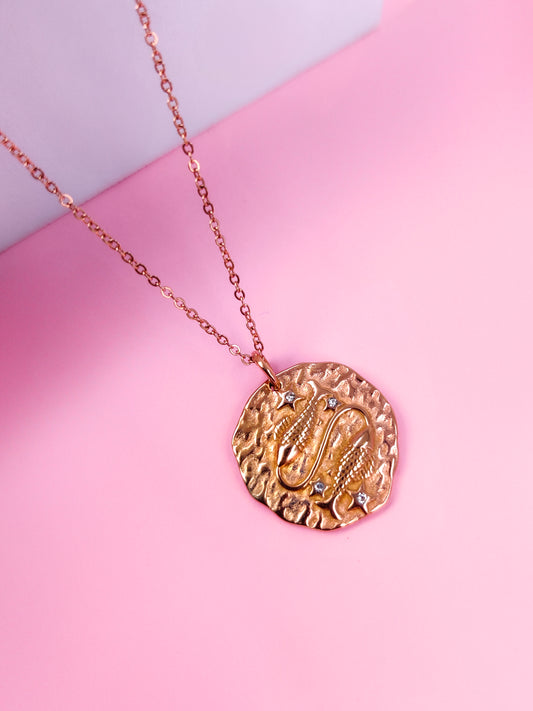 French Zodiac Coin Necklace (Pisces)