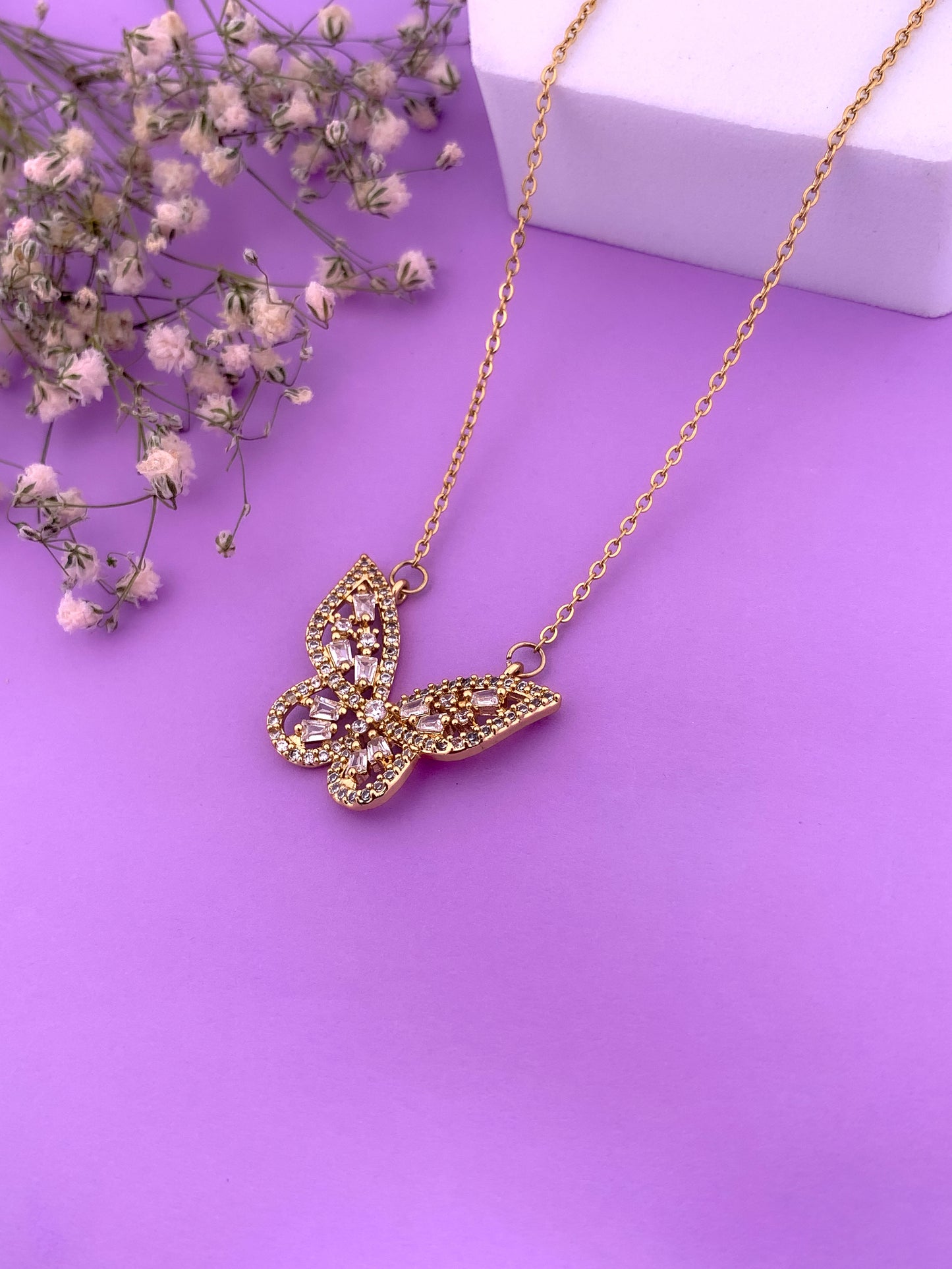 Golden Crystal Butterfly Necklace