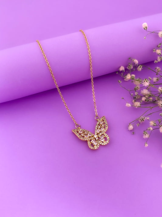 Golden Crystal Butterfly Necklace