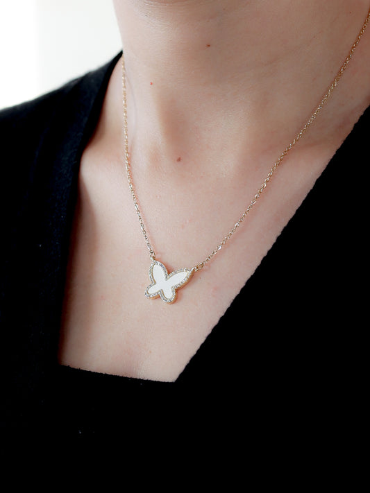 White Butterfly Necklace
