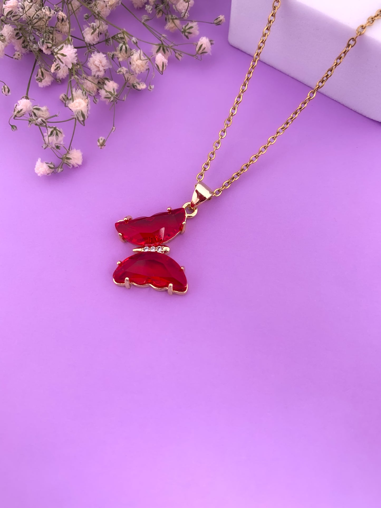 Red Butterfly Pendant Necklace