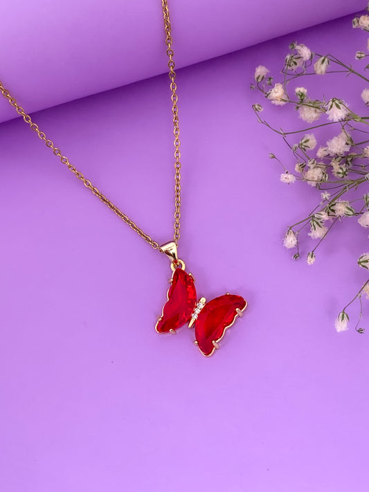 Red Butterfly Pendant Necklace