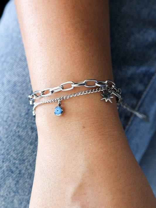 Silver Evil Eye Charm Bracelet