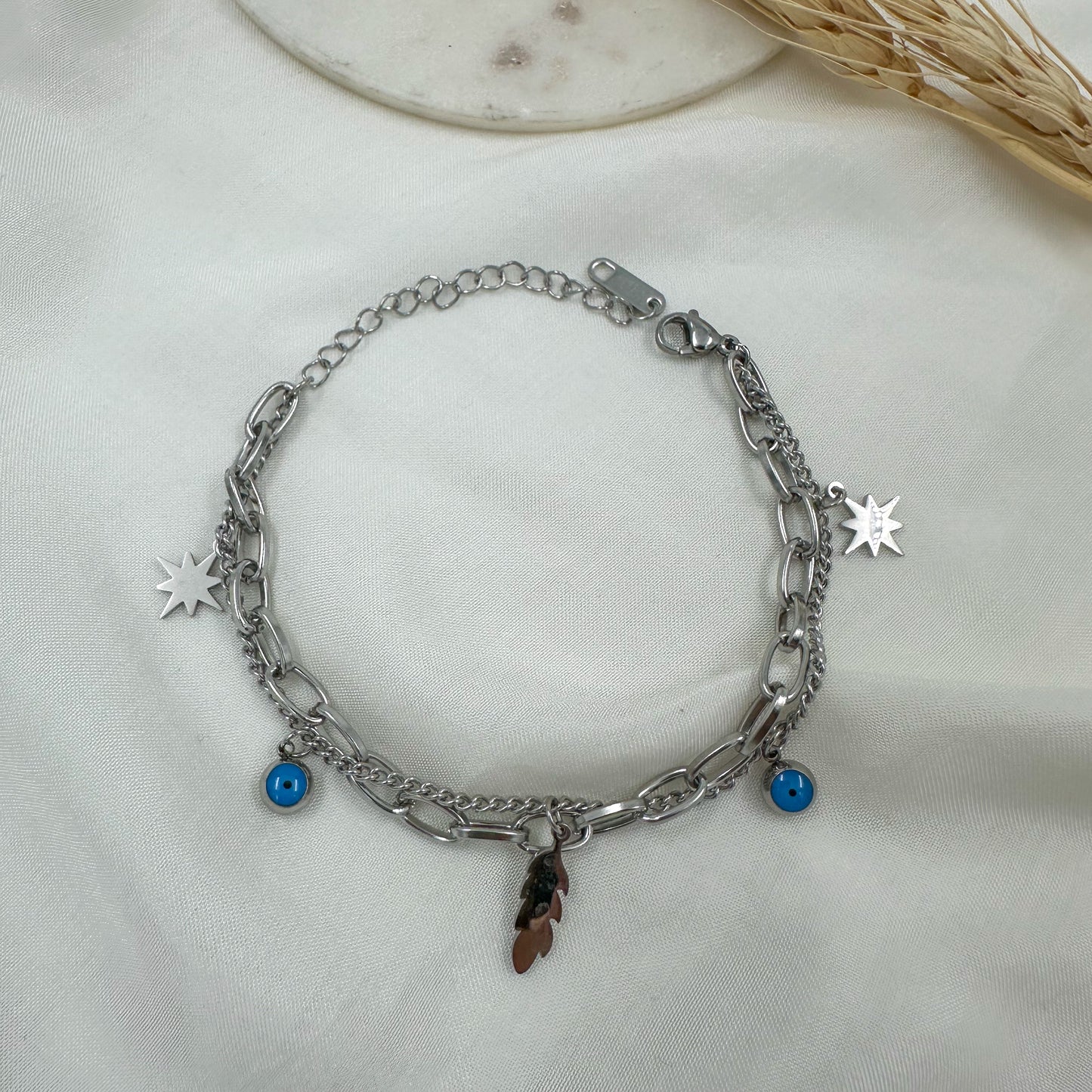 Silver Evil Eye Charm Bracelet
