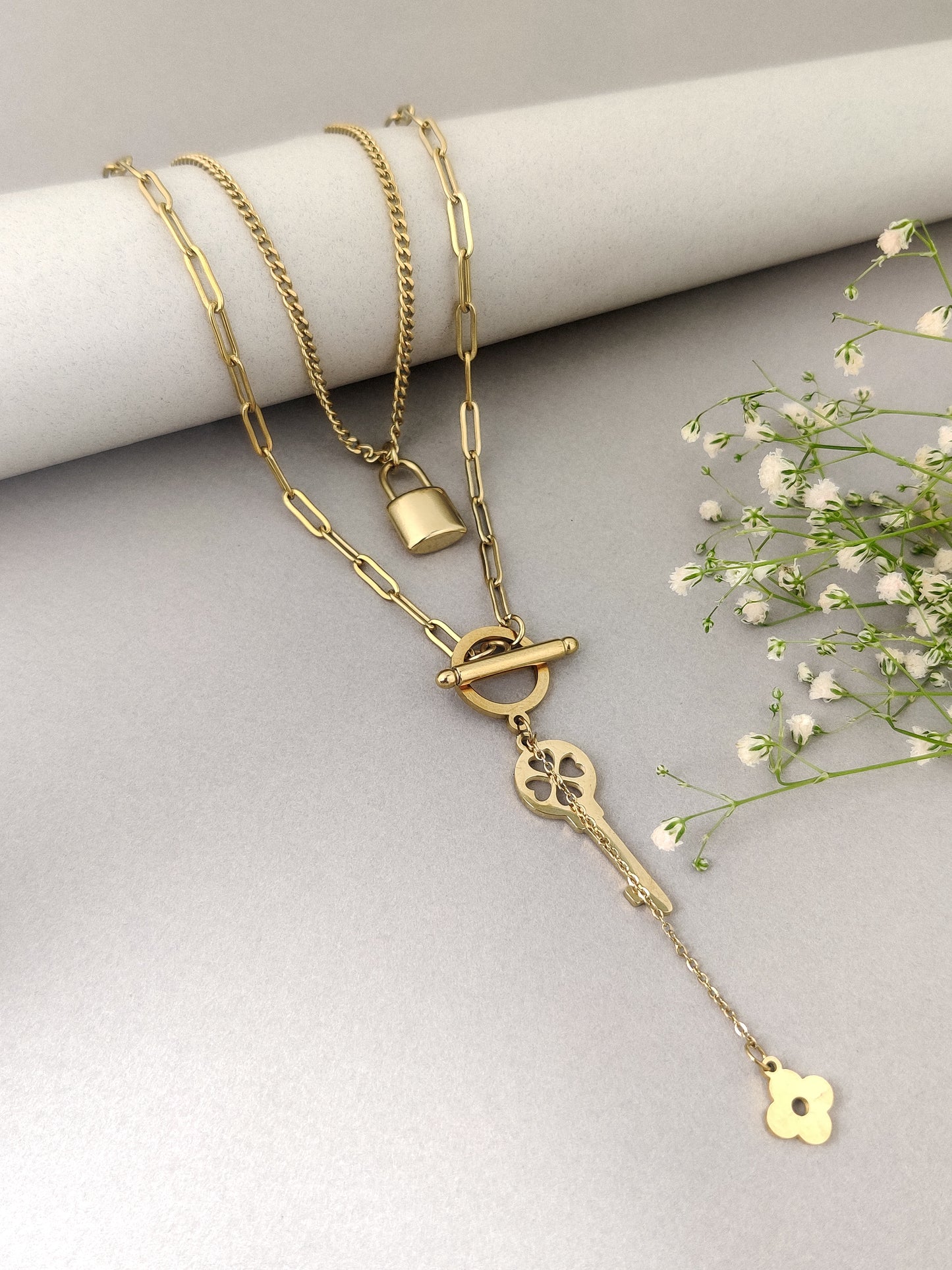 Two layer lock and key Necklace