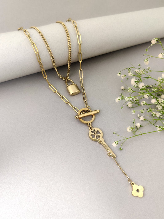 Two layer lock and key Necklace