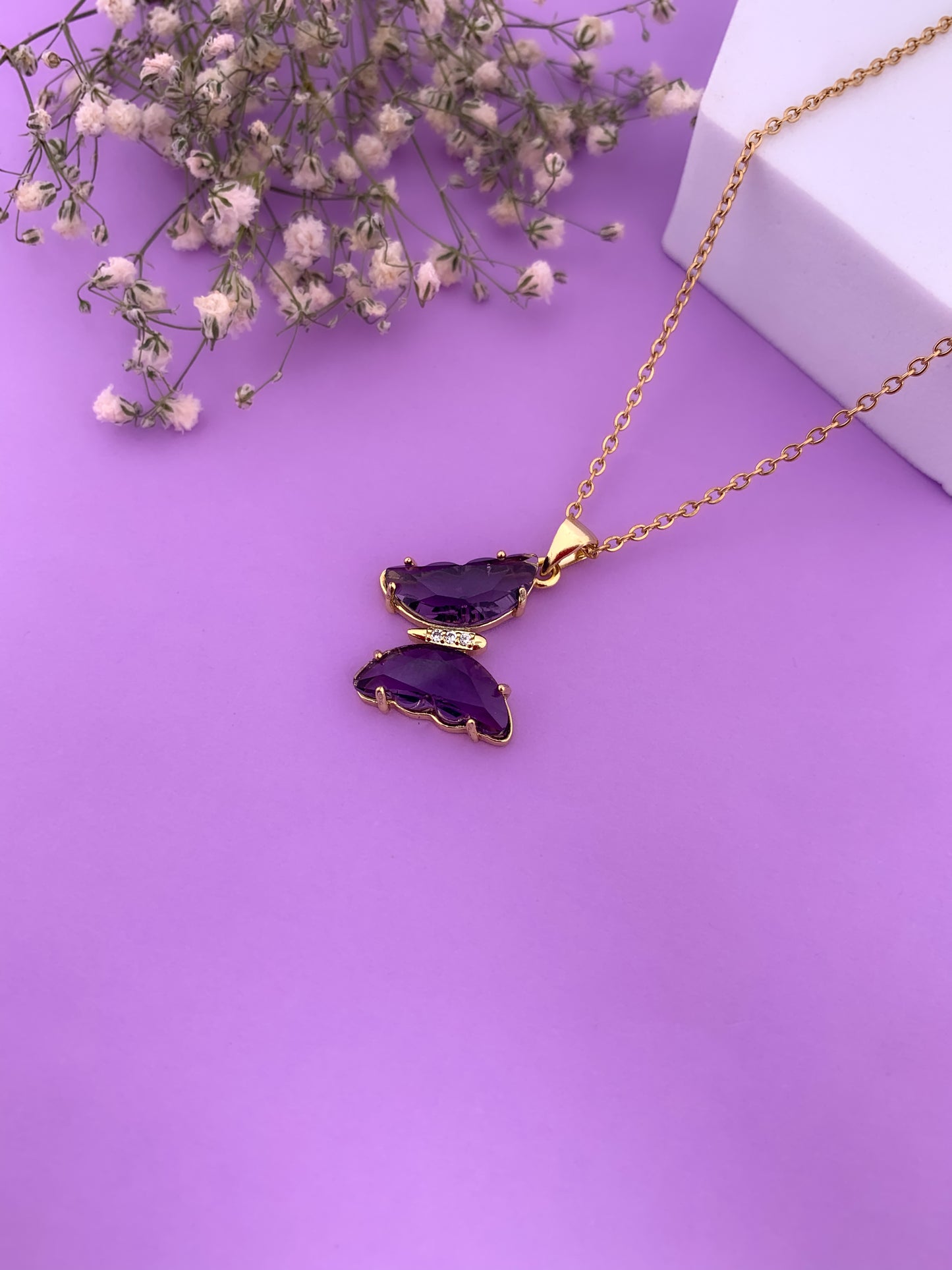 Violet Glass Butterfly Necklace