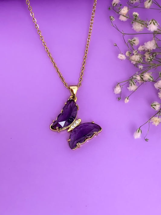 Violet Glass Butterfly Necklace