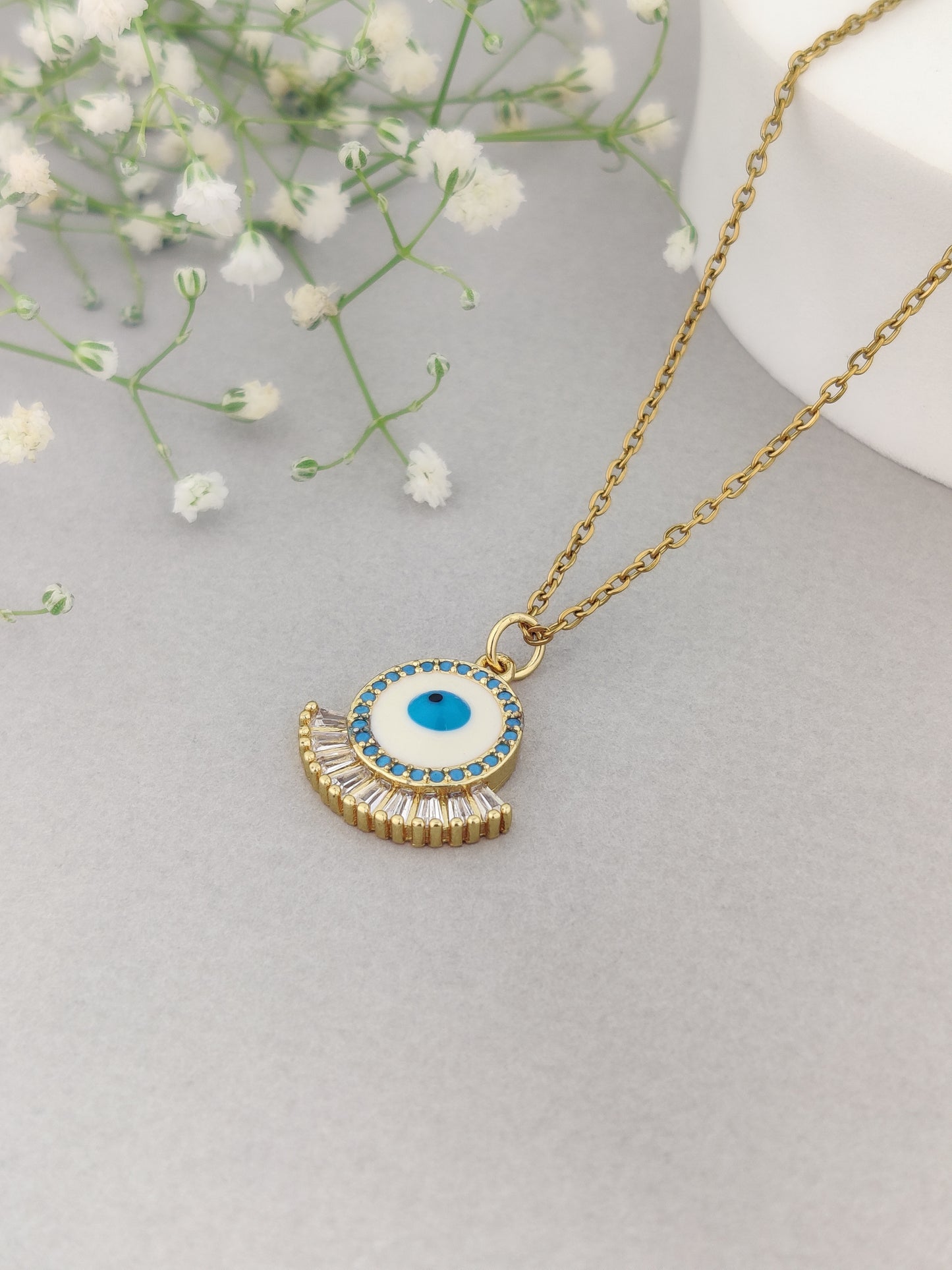 White Eyed Evil Eye Necklace