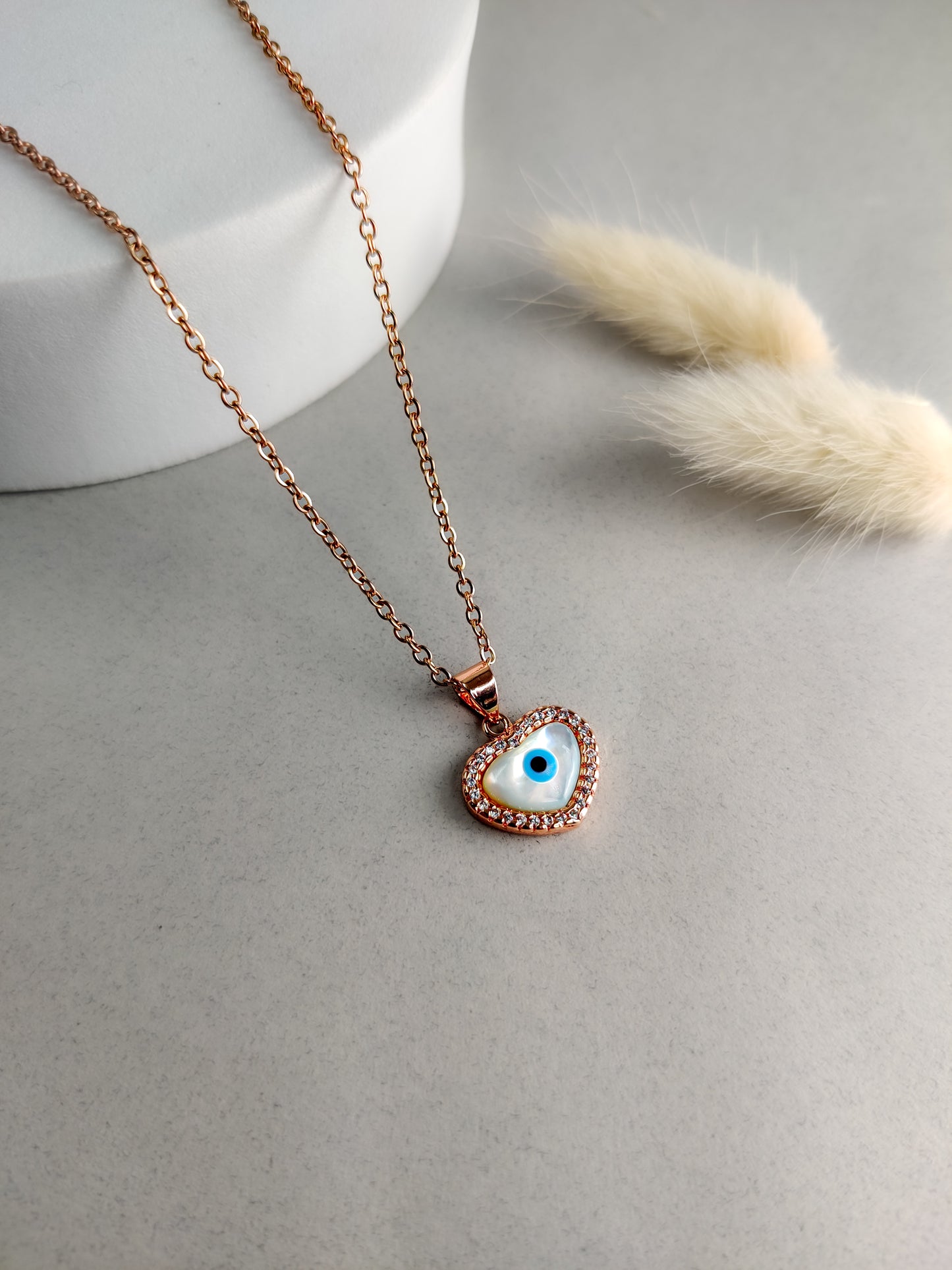 White Heart Eye Necklace