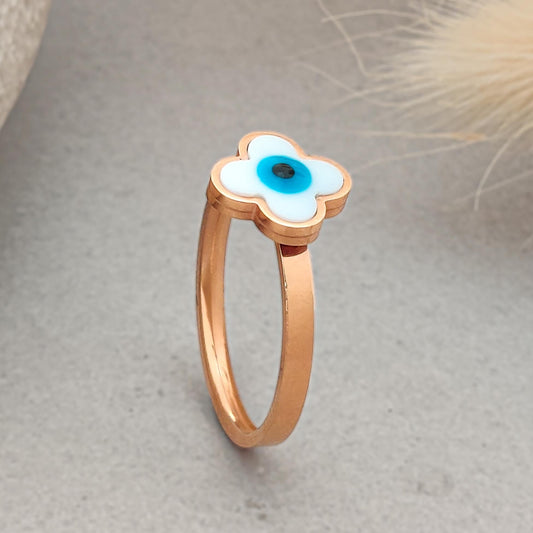 Evil Eye Clover Ring