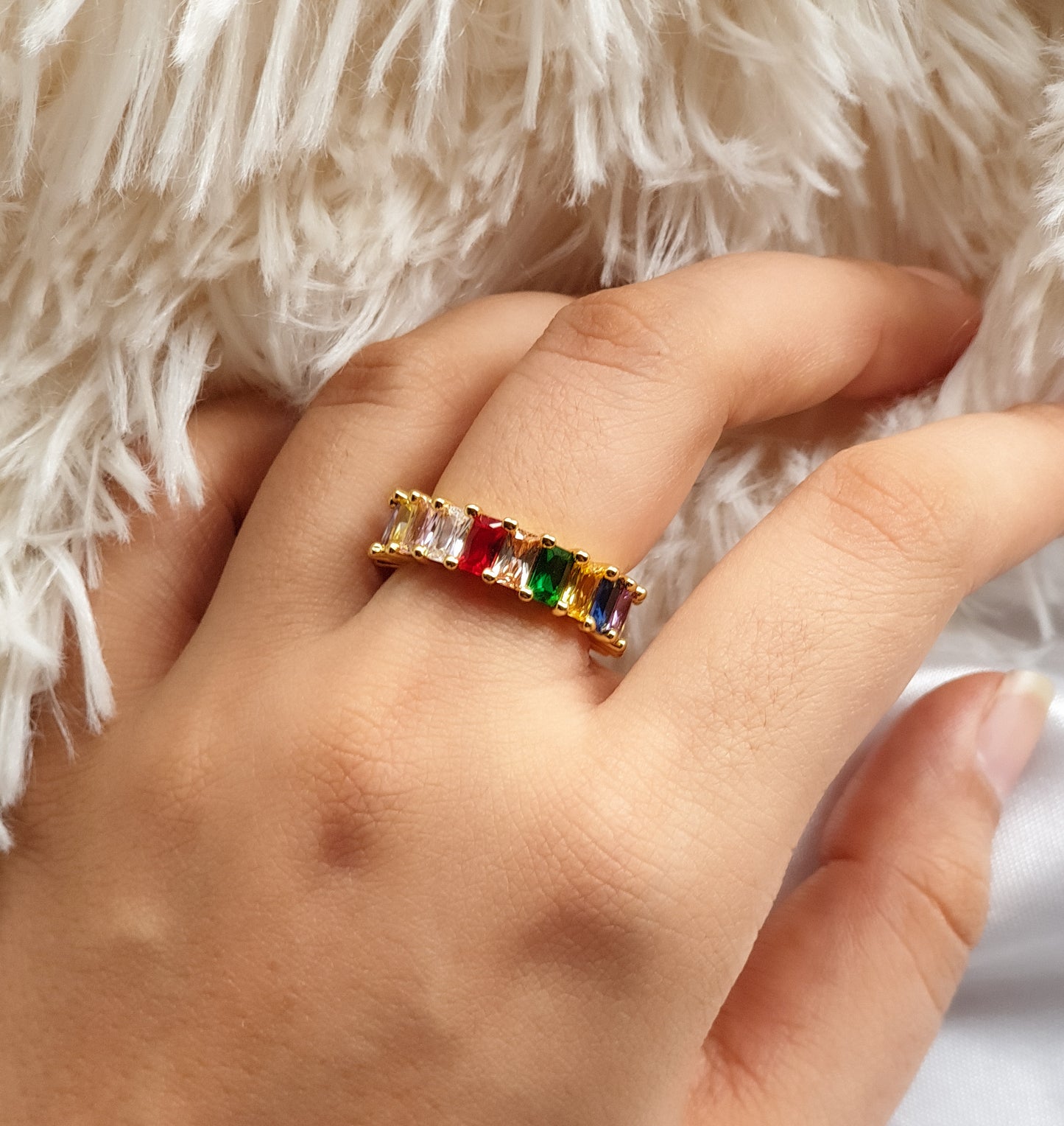 Rainbow Baguette Ring