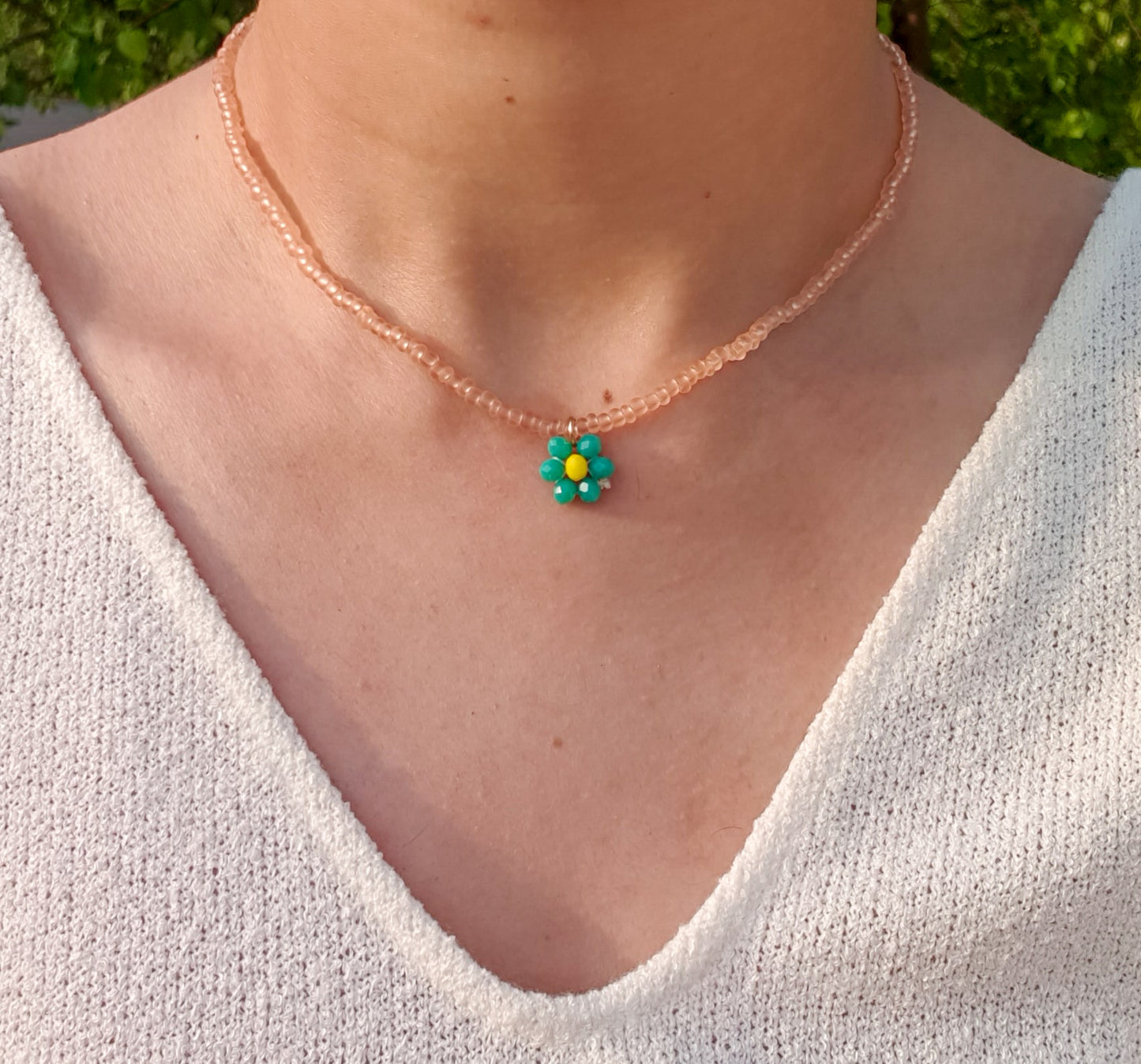 Peach Flower Bead Necklace