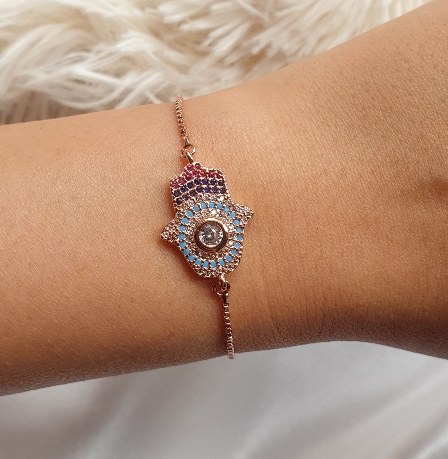 Crystal Hamsa Bracelet (Rosegold)