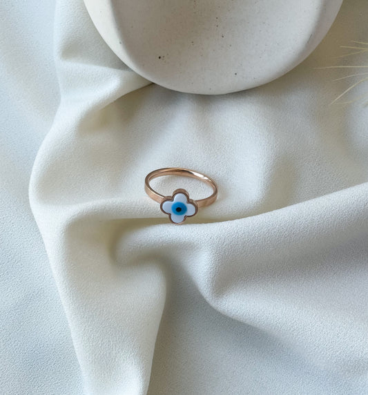 Evil Eye Clover Ring