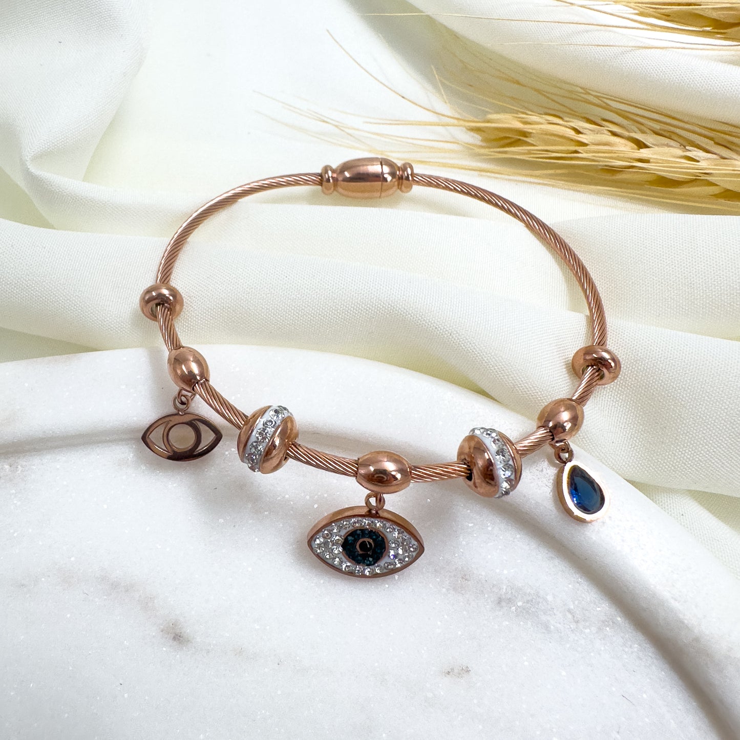 Blue Evil Eye Charm Bracelet Band