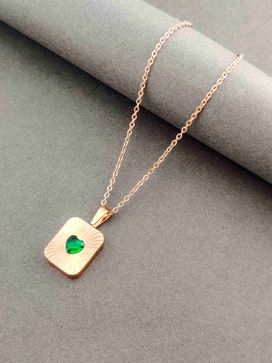 Emerald Heart Bar Necklace (Rose gold)