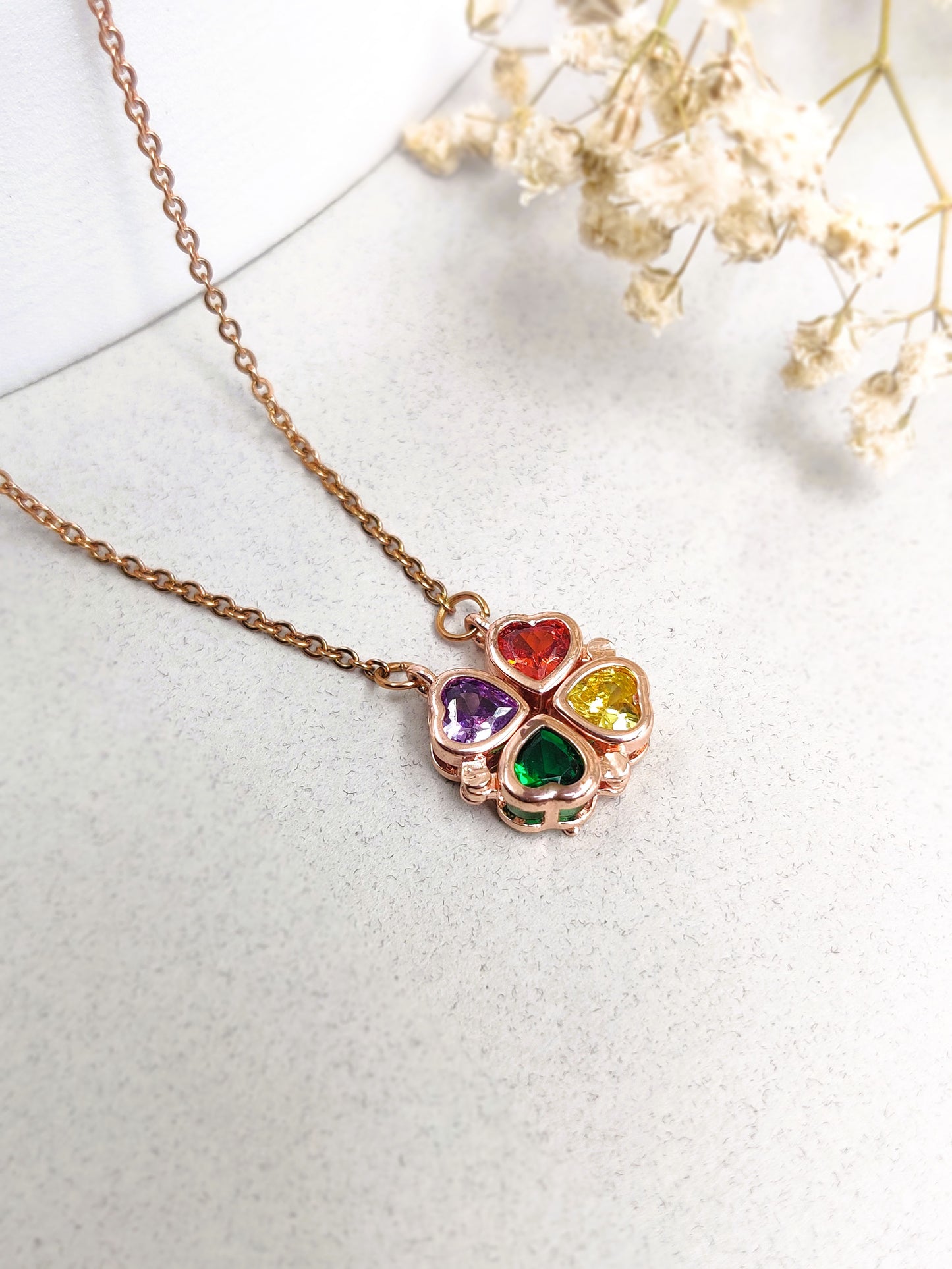 2in1 Rainbow Heart Necklace (Rose Gold)