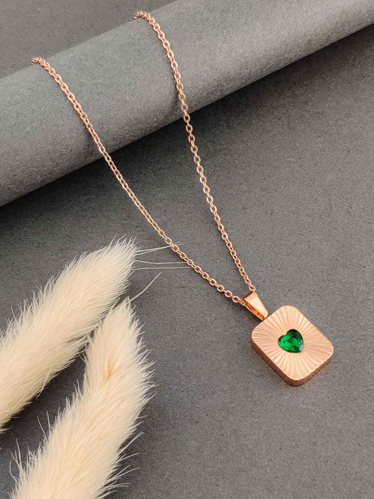 Emerald Heart Bar Necklace (Rose gold)