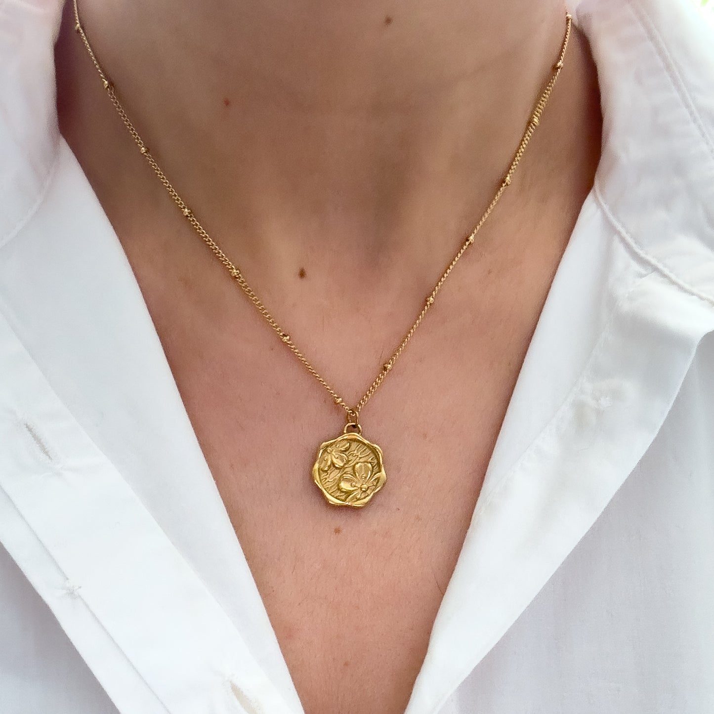 Vintage Flower Coin Necklace