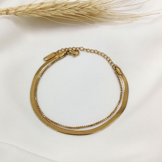 Layered Snake Chain Bracelet (Gold)