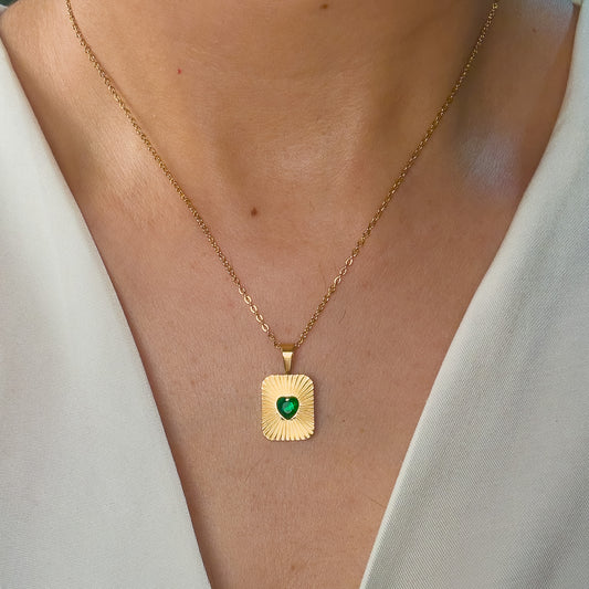 Emerald Heart Bar Necklace (Gold)