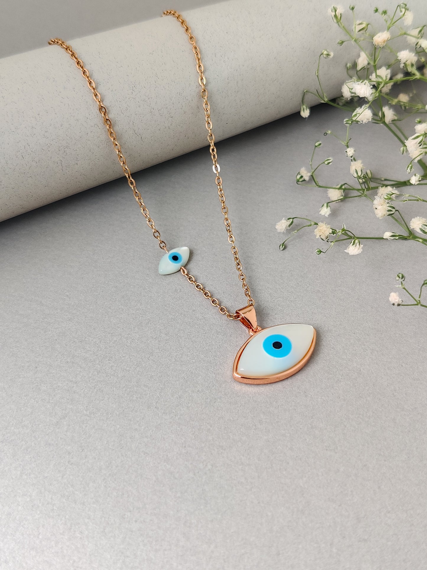Audra Pearl Evil Eye Necklace (Rose gold)