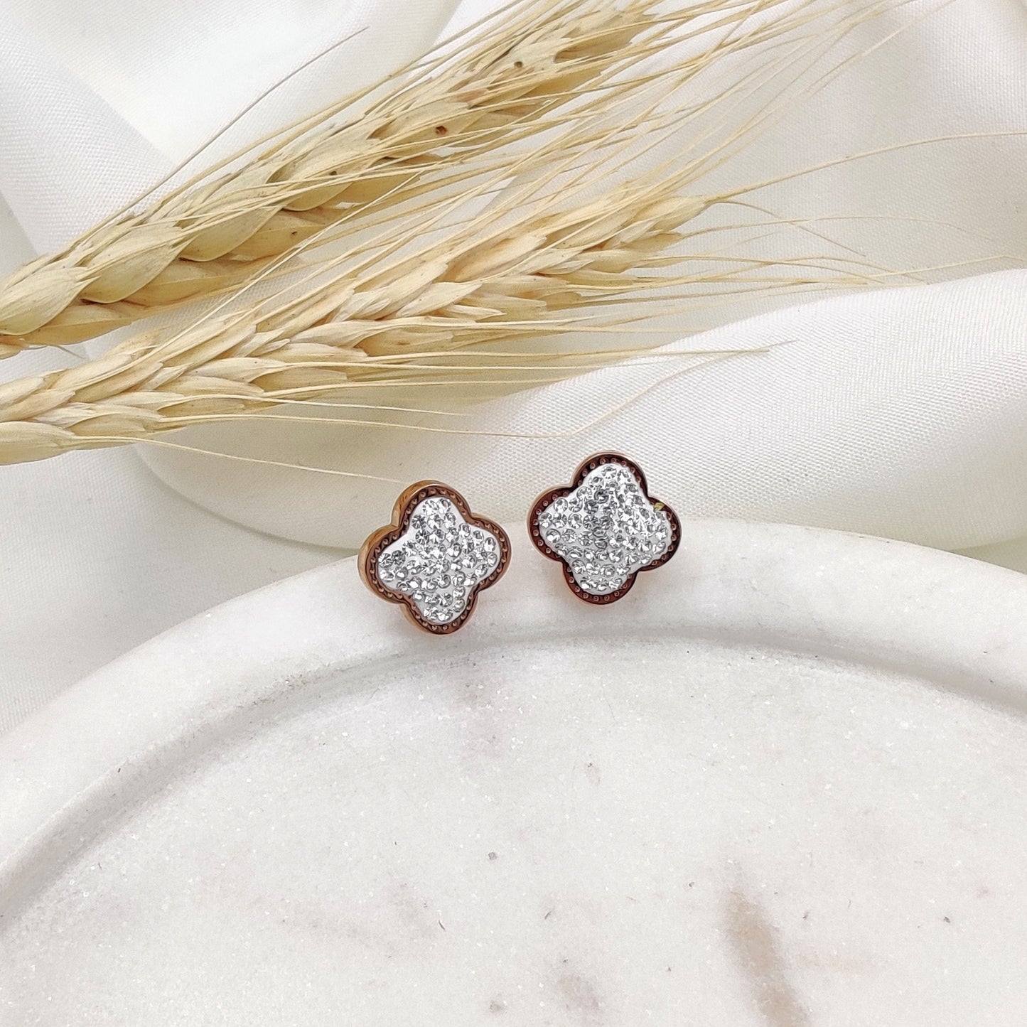 Crystal White Clover Earrings