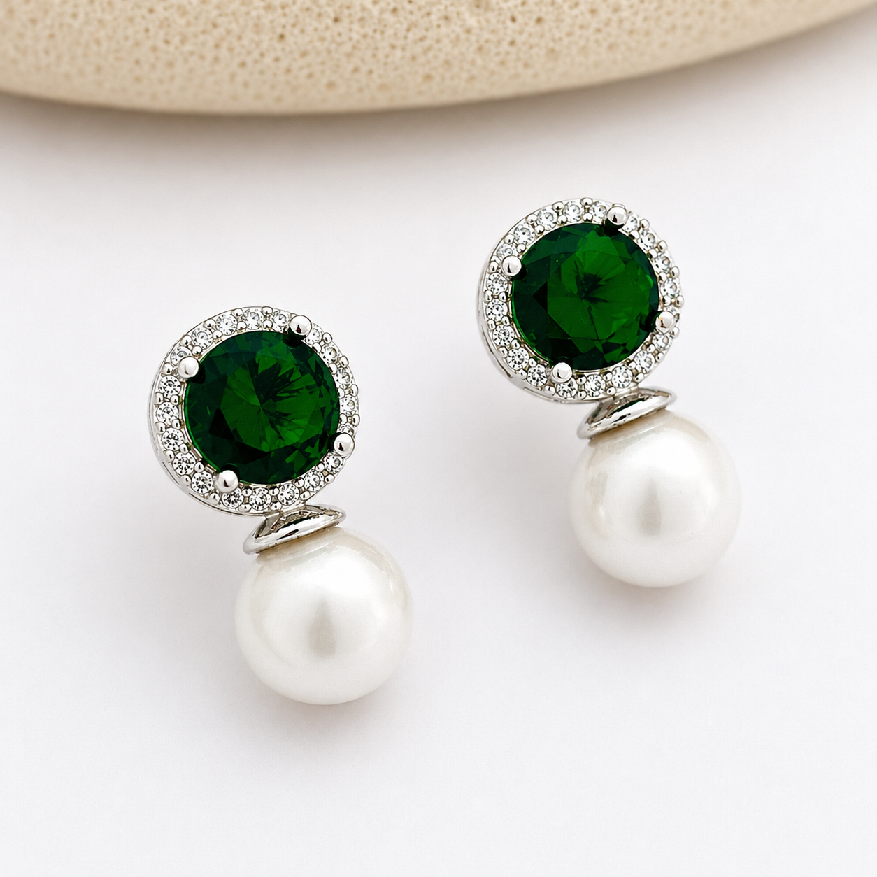 Imperial Emerald Pearl Drop Earrings