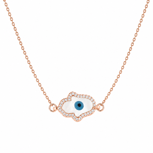 White Hamsa Necklace