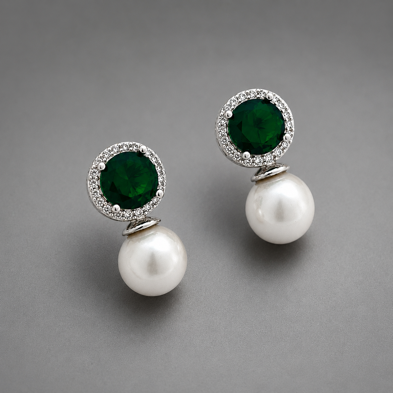 Imperial Emerald Pearl Drop Earrings