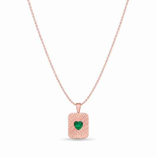 Emerald Heart Bar Necklace (Rose gold)