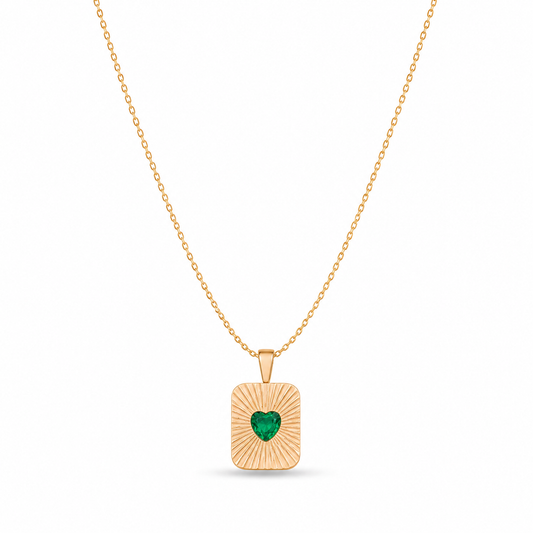 Emerald Heart Bar Necklace (Gold)