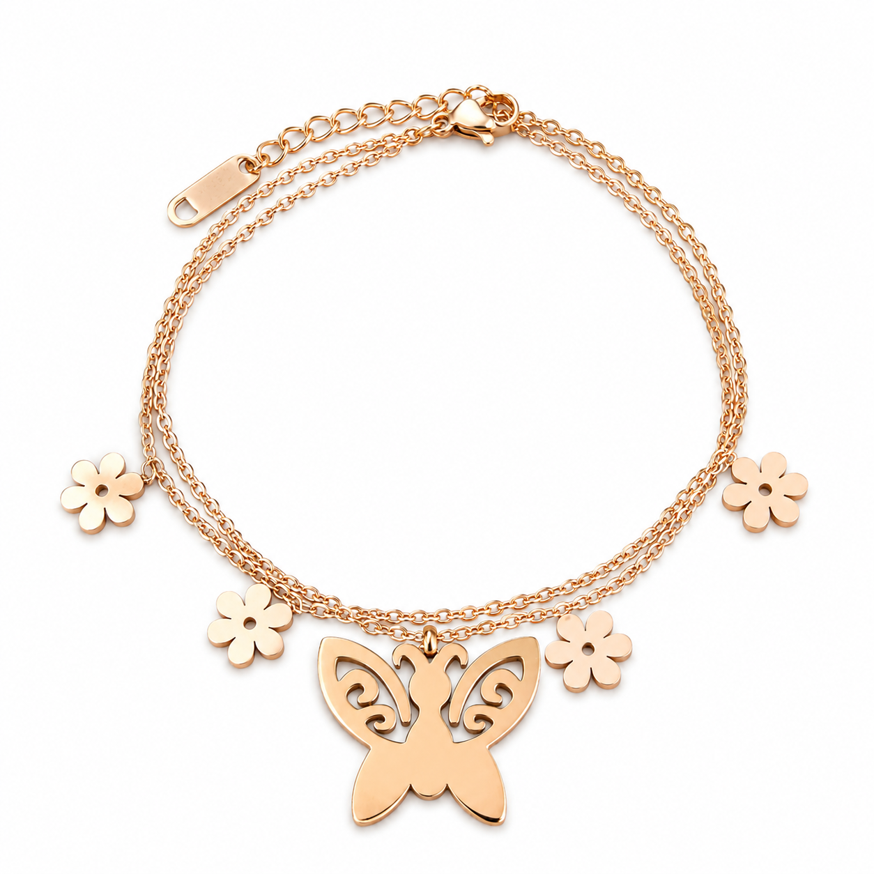 Floral Butterfly Charm Bracelet