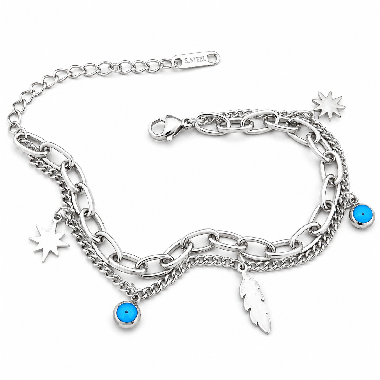 Silver Evil Eye Charm Bracelet