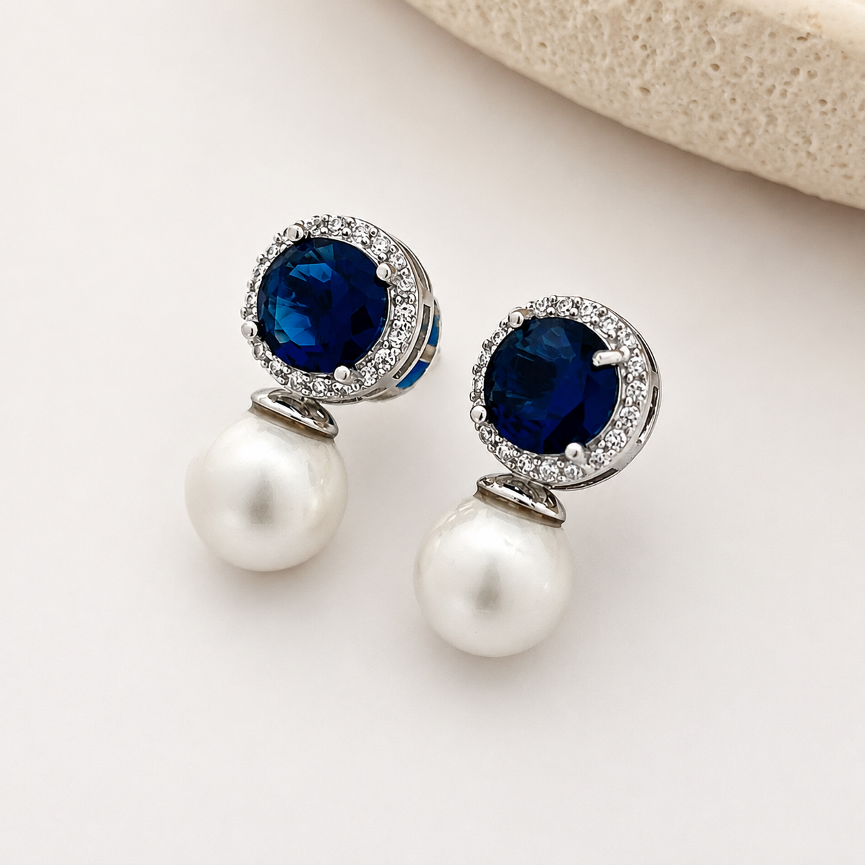 Royale Sapphire Pearl Drop Earrings