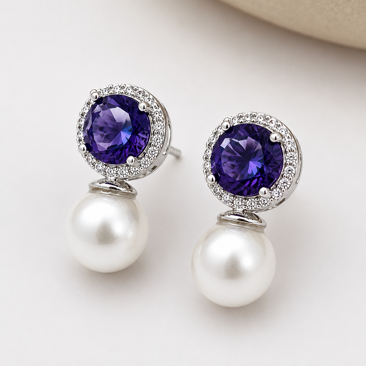 Violet Pearl Drop Earrings