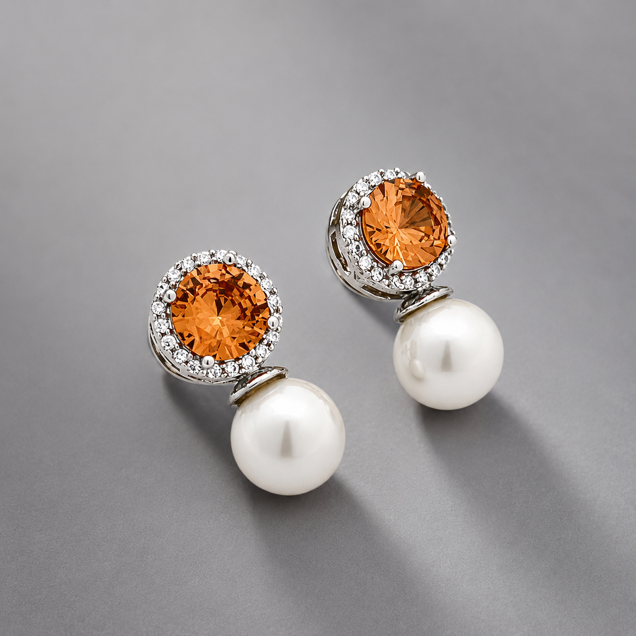 Amber Elegance Pearl Drop Earrings