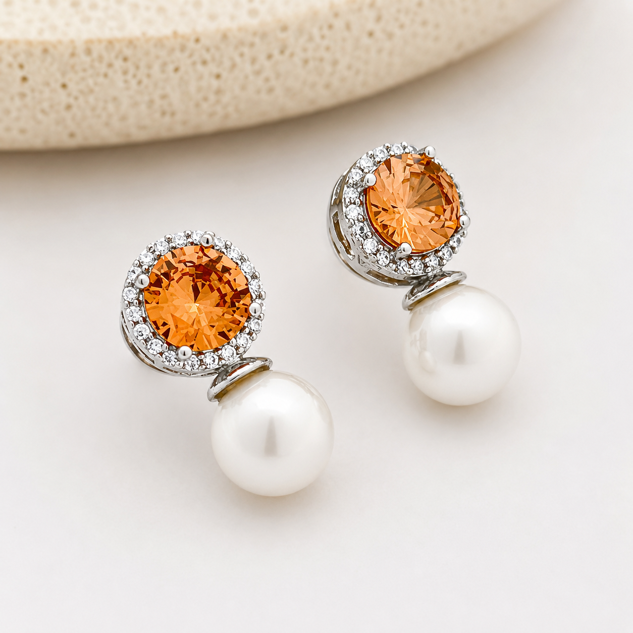 Amber Elegance Pearl Drop Earrings