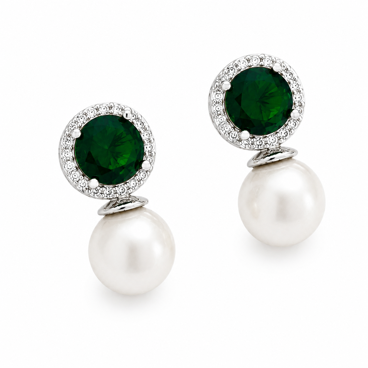 Imperial Emerald Pearl Drop Earrings