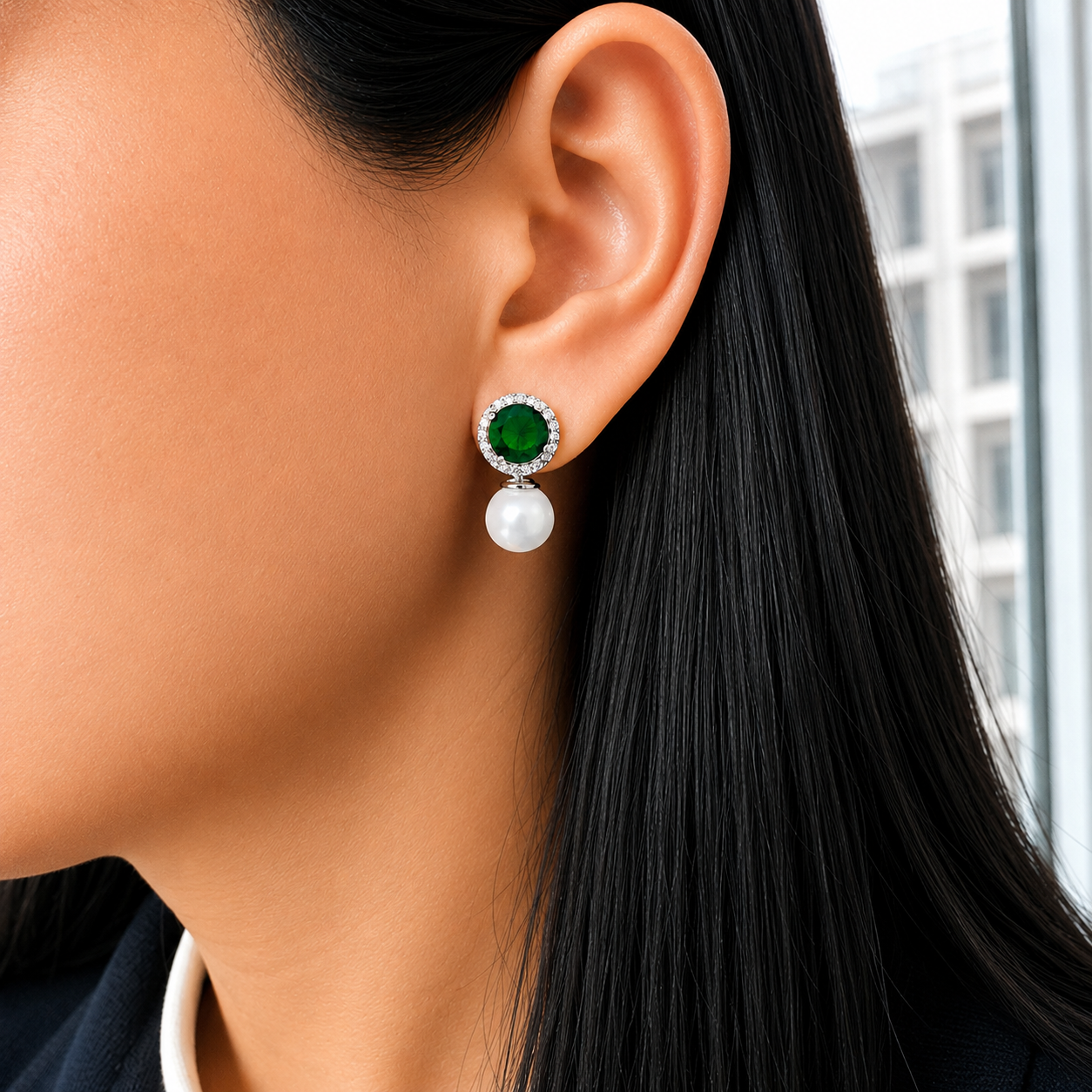 Imperial Emerald Pearl Drop Earrings